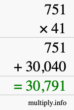 How to calculate 751 times 41 using long multiplication