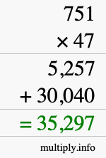 How to calculate 751 times 47 using long multiplication