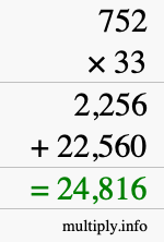 How to calculate 752 times 33 using long multiplication