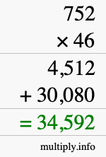 How to calculate 752 times 46 using long multiplication