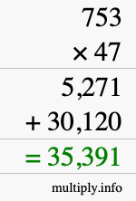 How to calculate 753 times 47 using long multiplication