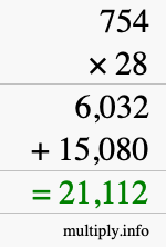 How to calculate 754 times 28 using long multiplication