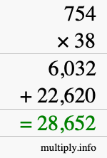 How to calculate 754 times 38 using long multiplication
