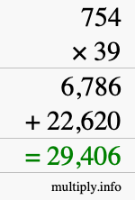 How to calculate 754 times 39 using long multiplication
