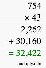 How to calculate 754 times 43 using long multiplication