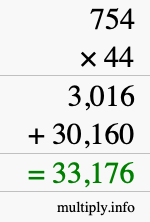 How to calculate 754 times 44 using long multiplication