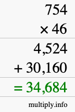 How to calculate 754 times 46 using long multiplication