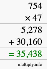 How to calculate 754 times 47 using long multiplication