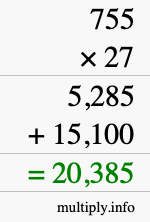 How to calculate 755 times 27 using long multiplication