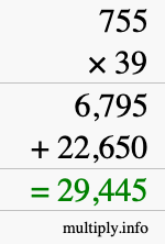 How to calculate 755 times 39 using long multiplication