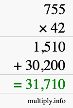 How to calculate 755 times 42 using long multiplication