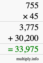How to calculate 755 times 45 using long multiplication