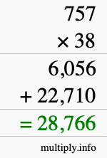 How to calculate 757 times 38 using long multiplication