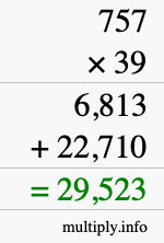 How to calculate 757 times 39 using long multiplication