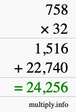 How to calculate 758 times 32 using long multiplication How to calculate 758 times 32 using long multiplication