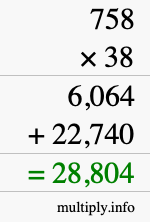 How to calculate 758 times 38 using long multiplication
