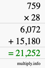 How to calculate 759 times 28 using long multiplication