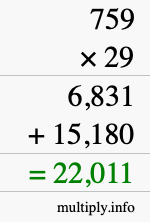 How to calculate 759 times 29 using long multiplication