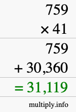 How to calculate 759 times 41 using long multiplication