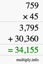 How to calculate 759 times 45 using long multiplication
