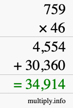 How to calculate 759 times 46 using long multiplication
