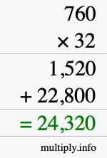 How to calculate 760 times 32 using long multiplication