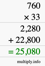 How to calculate 760 times 33 using long multiplication
