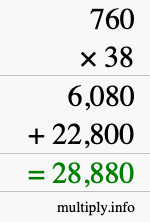 How to calculate 760 times 38 using long multiplication