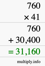 How to calculate 760 times 41 using long multiplication