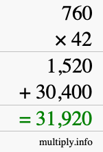 How to calculate 760 times 42 using long multiplication