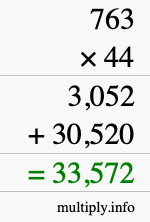 How to calculate 763 times 44 using long multiplication