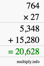 How to calculate 764 times 27 using long multiplication