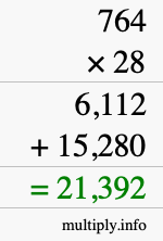 How to calculate 764 times 28 using long multiplication