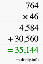 How to calculate 764 times 46 using long multiplication