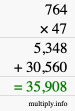 How to calculate 764 times 47 using long multiplication