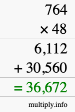 How to calculate 764 times 48 using long multiplication