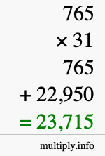 How to calculate 765 times 31 using long multiplication