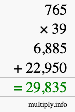 How to calculate 765 times 39 using long multiplication