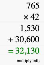 How to calculate 765 times 42 using long multiplication