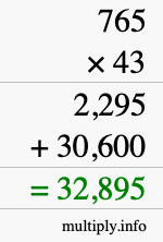 How to calculate 765 times 43 using long multiplication