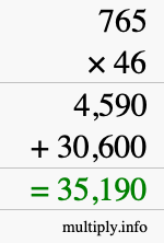 How to calculate 765 times 46 using long multiplication