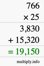 How to calculate 766 times 25 using long multiplication