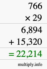 How to calculate 766 times 29 using long multiplication