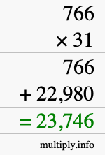 How to calculate 766 times 31 using long multiplication