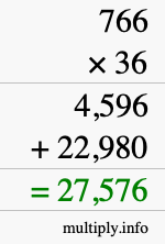 How to calculate 766 times 36 using long multiplication How to calculate 766 times 36 using long multiplication