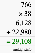 How to calculate 766 times 38 using long multiplication
