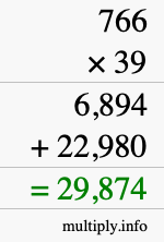 How to calculate 766 times 39 using long multiplication