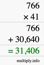 How to calculate 766 times 41 using long multiplication