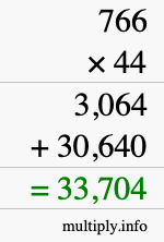 How to calculate 766 times 44 using long multiplication