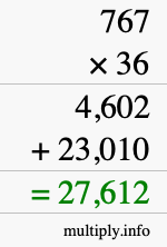 How to calculate 767 times 36 using long multiplication How to calculate 767 times 36 using long multiplication